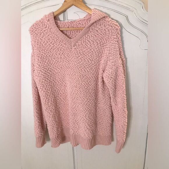 Pink popcorn texture relaxed fit No Boundaries' Hoodie Knit Cuff and Hem Size L - Picture 1 of 8